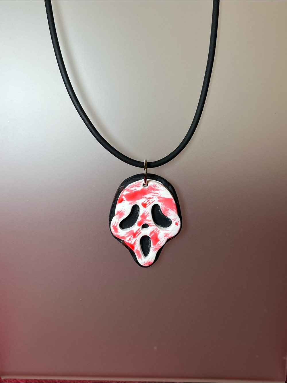 Red and White Ghost Face Pendant Necklace - Women Jewelry
